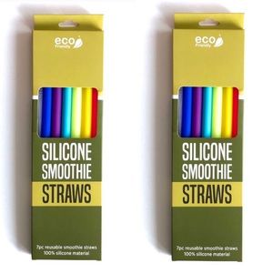Set of 2 Silicone Smoothie Straws Reusable Eco new
